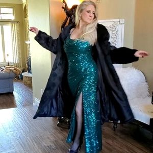 Luxurious Black Extra Long Rabbit Fur Coat